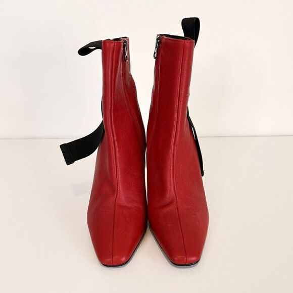 NWOB L'Intervalle Orabelle Red Leather Almond Toe Heeled Ankle Boots - Picture 2 of 8